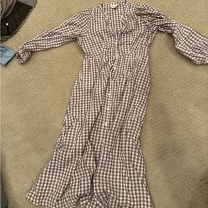 Brown gingham midi dress, small